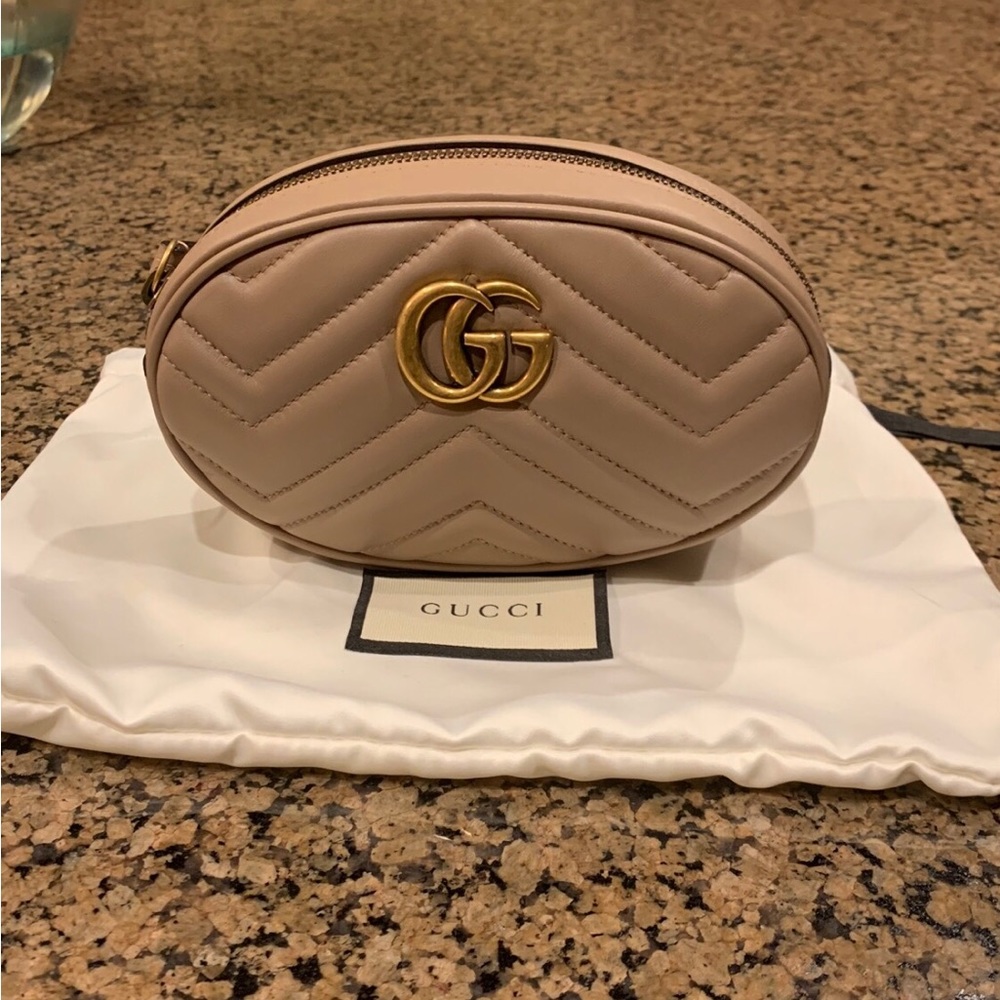 ❤️SOLD❤️ Gucci GG Marmont Belt Bag 85 Dusty Pink/Beige/Tan